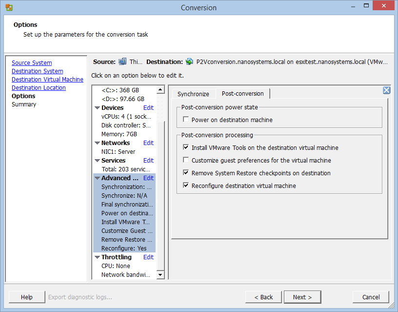 P2V conversion with VMware vCenter Converter