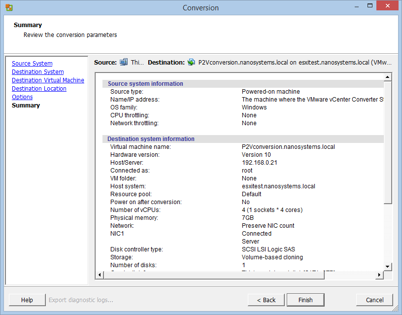 P2V conversion with VMware vCenter Converter
