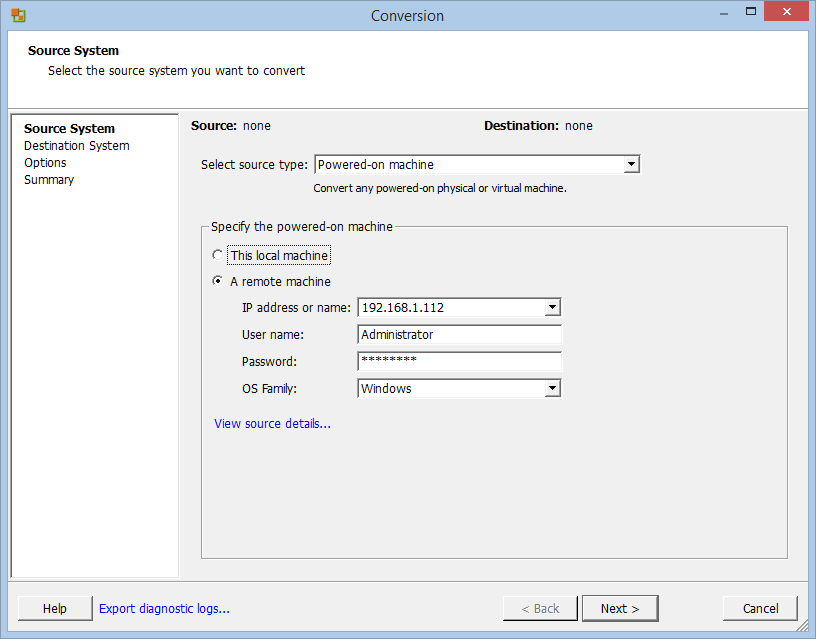 Microsoft Hyper-V to VMware ESXi VM conversion with VMware vCenter Converter