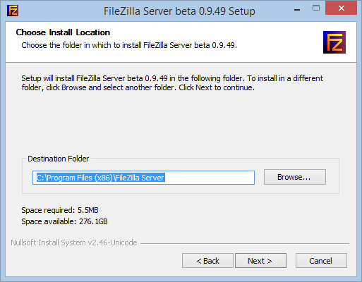 configure filezilla server 1.3.0