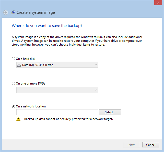 Backup immagine di sistema su Windows 8.1