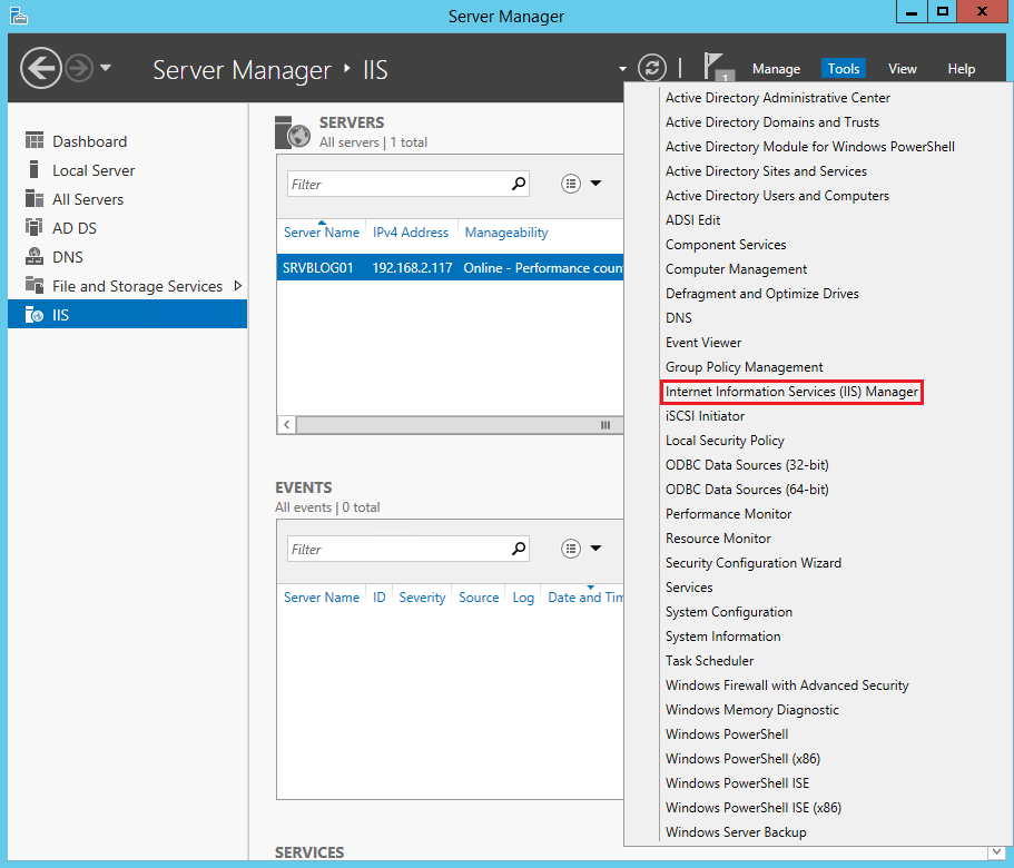 Отключить iis windows server 2012