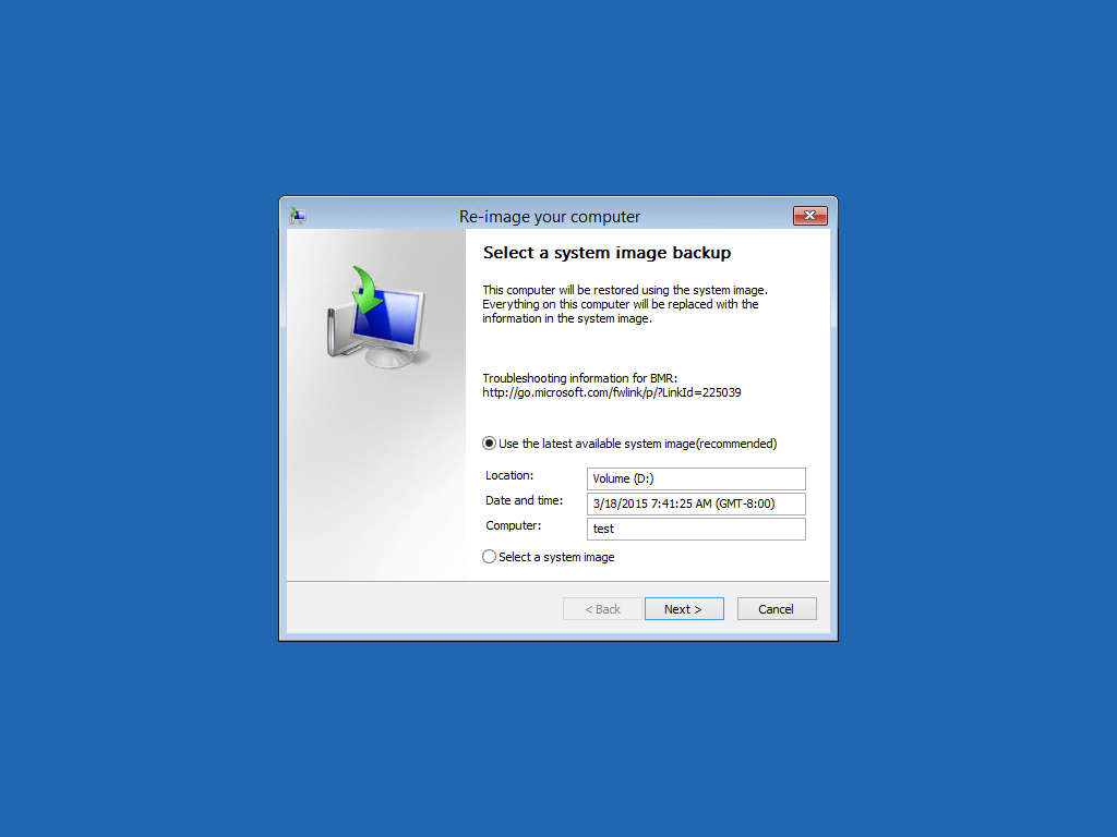 How to restore a Windows System Image Backup