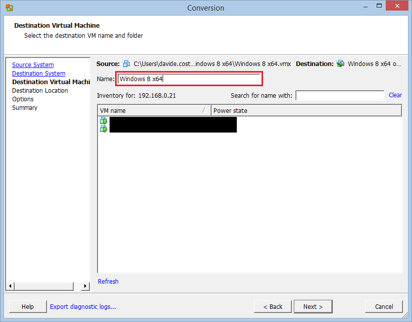 How to convert a VMware Workstation VM into an ESXi one with vCenter Converter