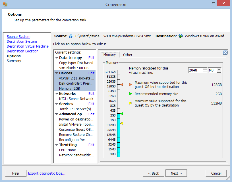 Перенести машину из vmware workstation в esxi