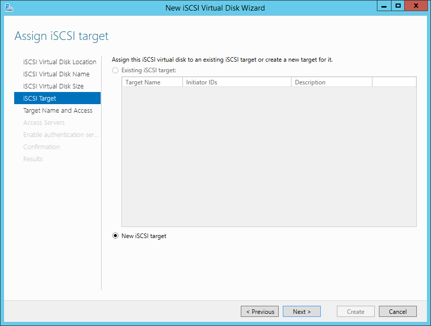 How to create an iSCSI target on Windows 2012