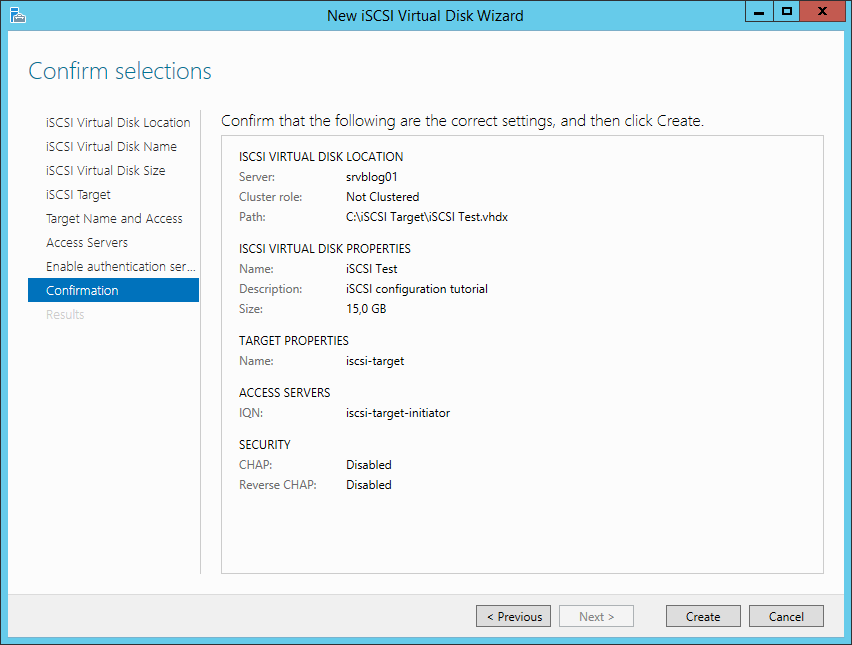 How to create an iSCSI target on Windows 2012