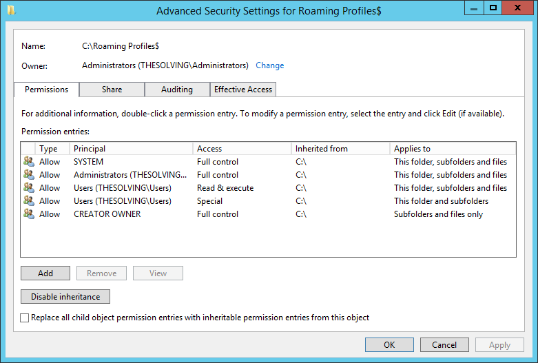 How to enable Roaming Profiles on Windows Server 2012 R2