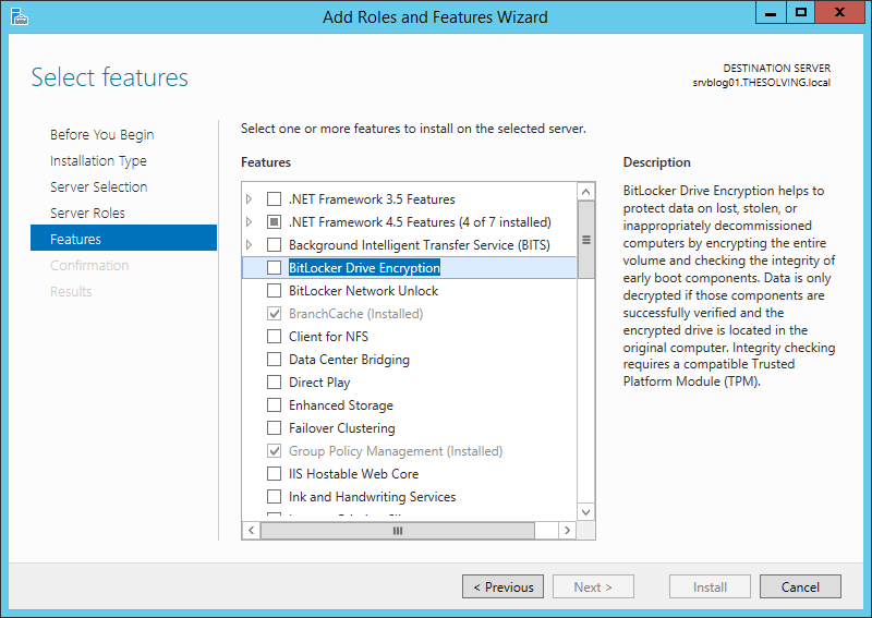 How to enable BitLocker on Windows Server 2012 R2