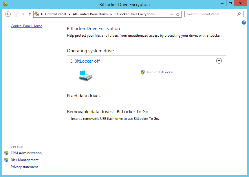 How to enable BitLocker on Windows Server 2012 R2