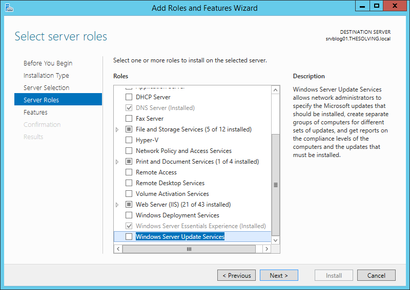 Install and configure Windows Server Update Services (WSUS)