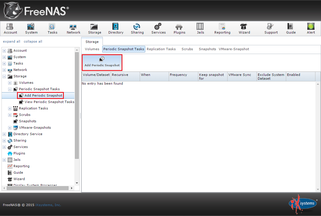 Schedule periodic snapshots of a ZFS volume with FreeNAS