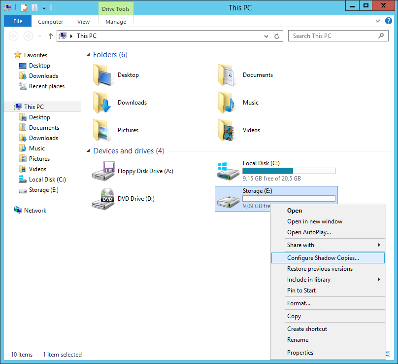 Configuring Volume Shadow Copies on Windows Server 2012 R2