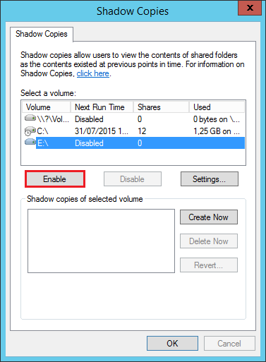 Configuring Volume Shadow Copies on Windows Server 2012 R2