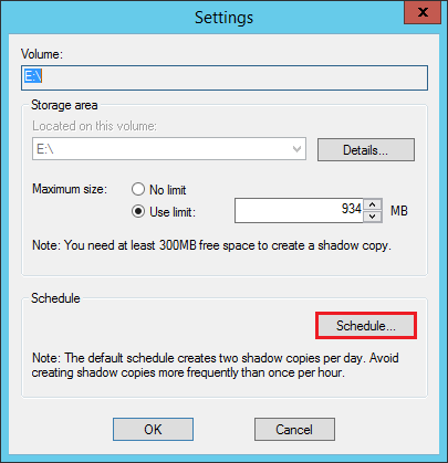 Configuring Volume Shadow Copies on Windows Server 2012 R2