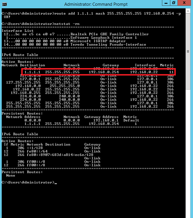 windows routing metric table Static traffic through specific routes: how gateway route to a