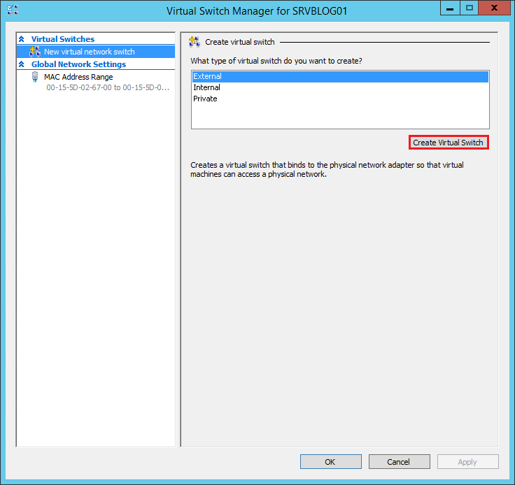 How to create a Virtual Switch on a Hyper-V server