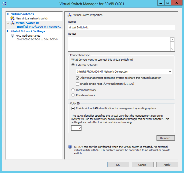 How to create a Virtual Switch on a Hyper-V server