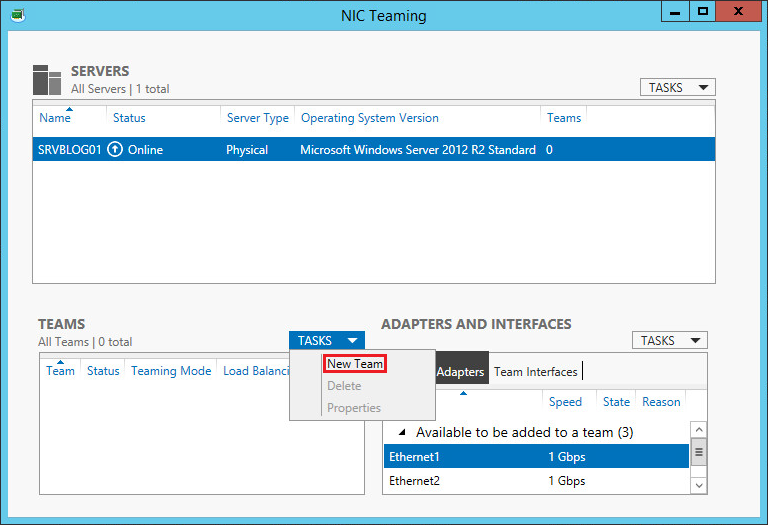 How to configure NIC Teaming on Windows Server 2012