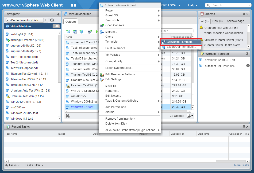 How to create a Template from a VM on VMware vSphere