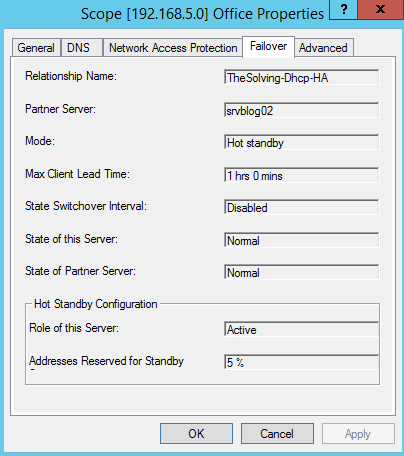 Cómo configurar la conmutación por error Dhcp en Windows Server 2012 R2